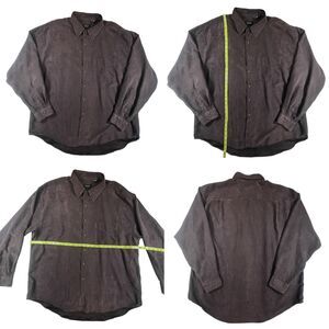 Van Heusen Mens Brown Suede Feel 100% Polyester Button Down Long Sleeve Size XL